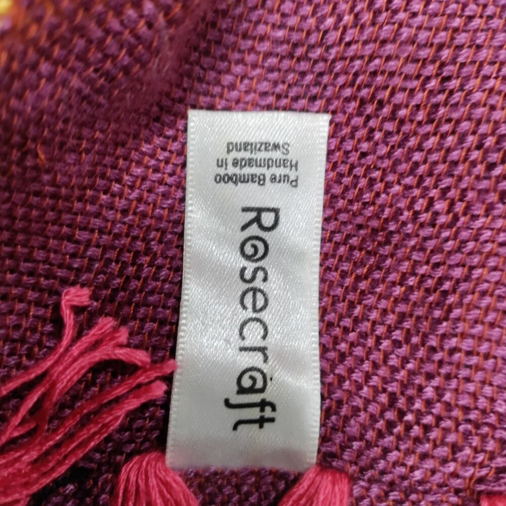 Rosecarft Pure Bamboo Handmade Handwoven Pink Purple Yellow Striped Fringe Scarf - Picture 7 of 10